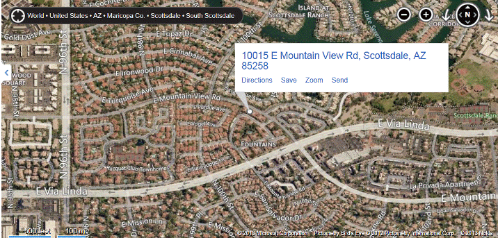 Scottsdale Condos map and directions to the Fountains Condos, Scottsdale, AZ.